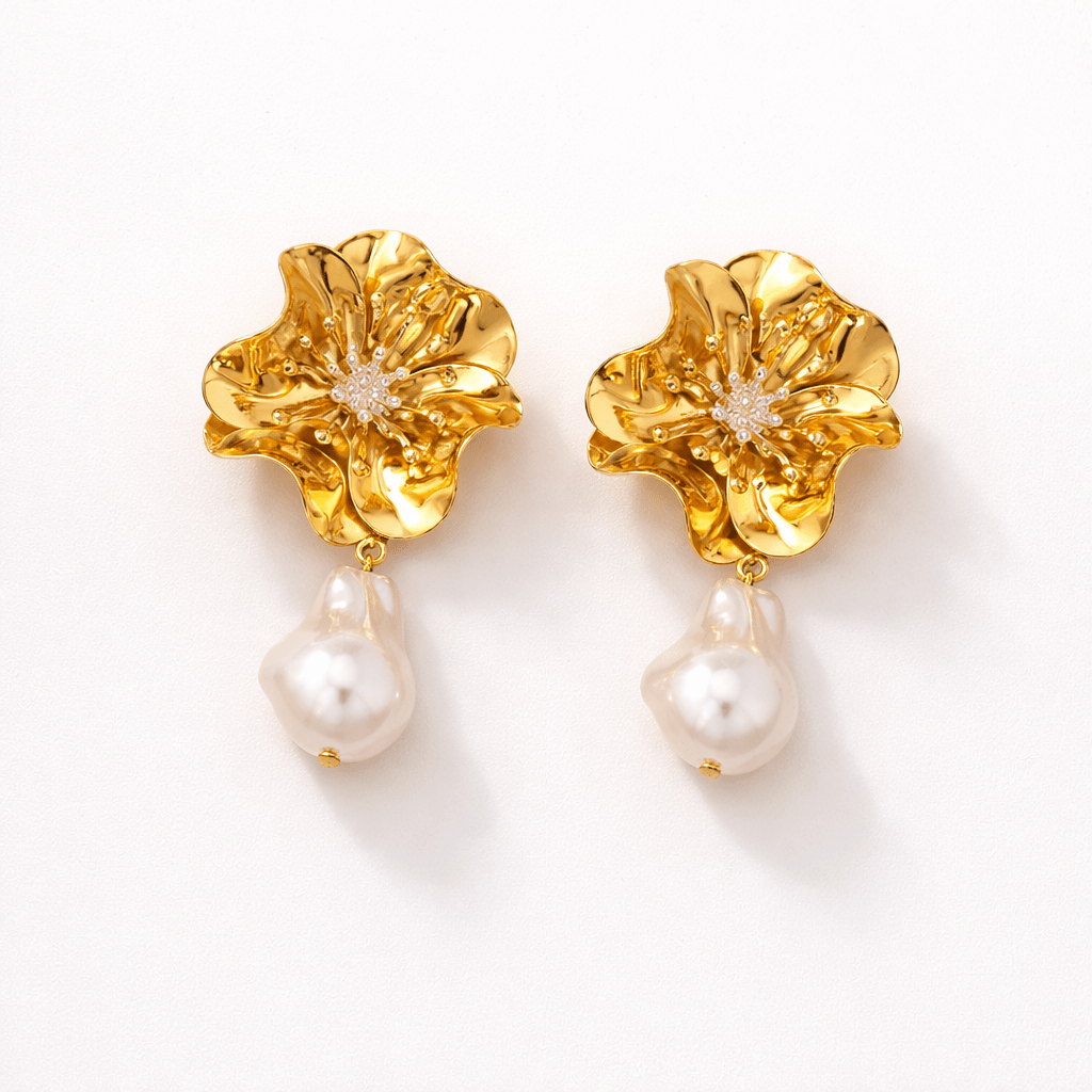 Aretes Fleur Perla - AretesDorado VERYSA