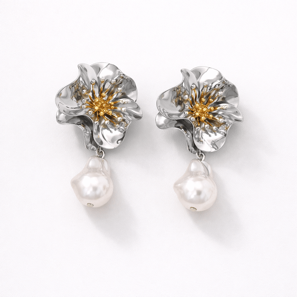 Aretes Fleur Perla - AretesPlateado VERYSA