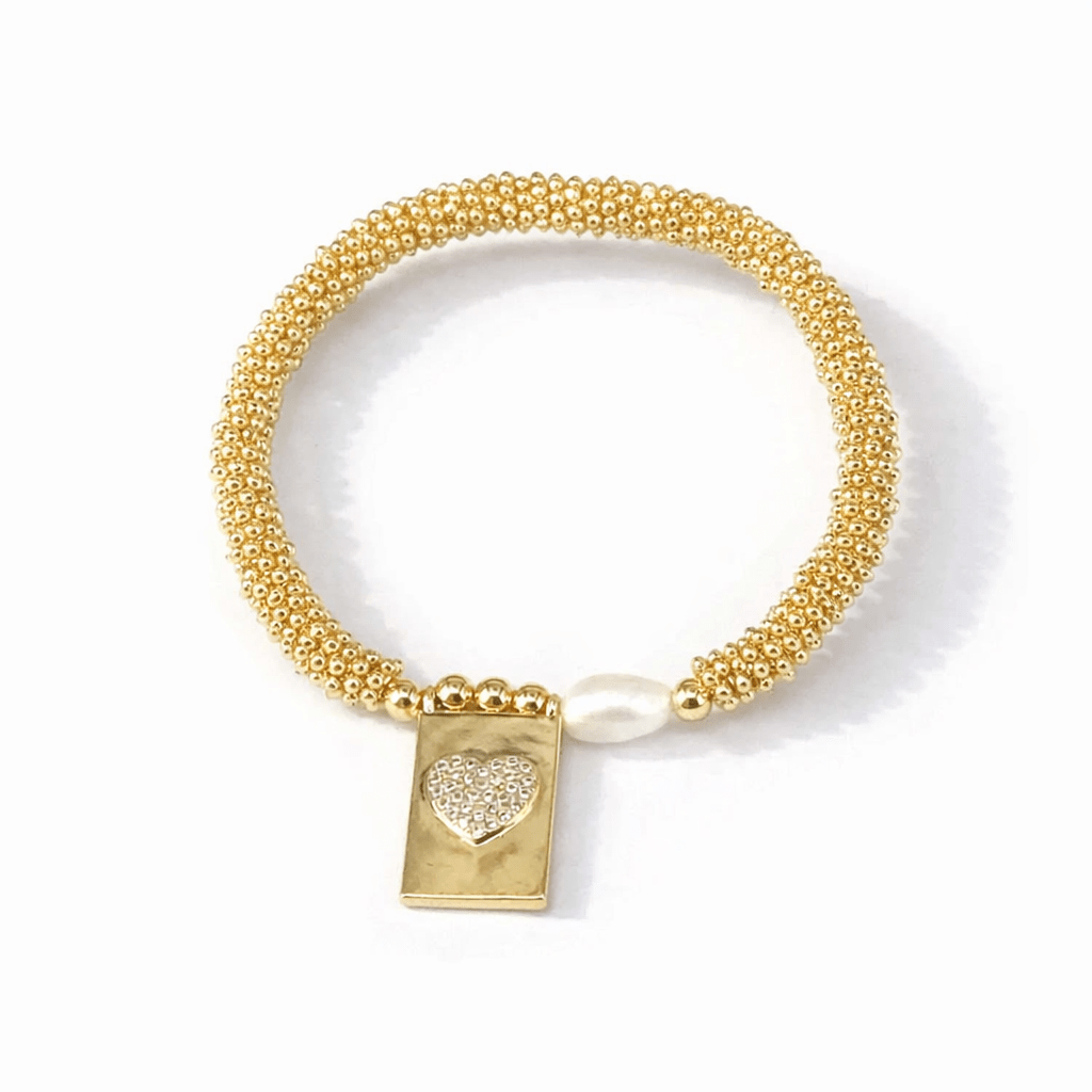 Brazalete Perla Corazón - BrazaletesDorada Corazon Brillos VERYSA