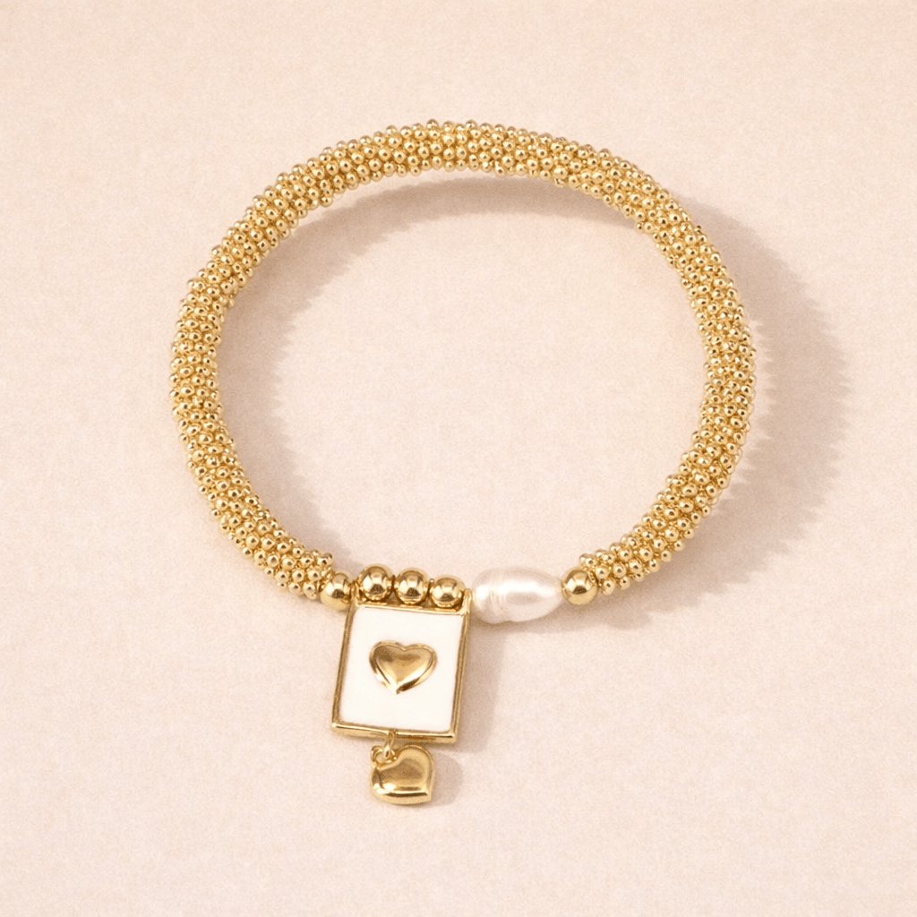 Brazalete Perla Corazón - BrazaletesDorado Blanco Corazon VERYSA