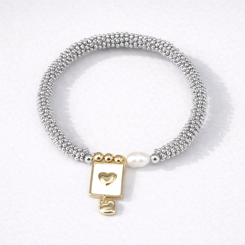 Brazalete Perla Corazón - BrazaletesPlateado Blanco Corazon VERYSA