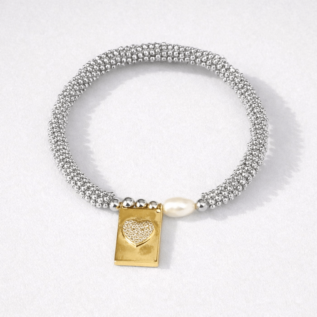 Brazalete Perla Corazón - BrazaletesPlateado Corazon Brillo VERYSA