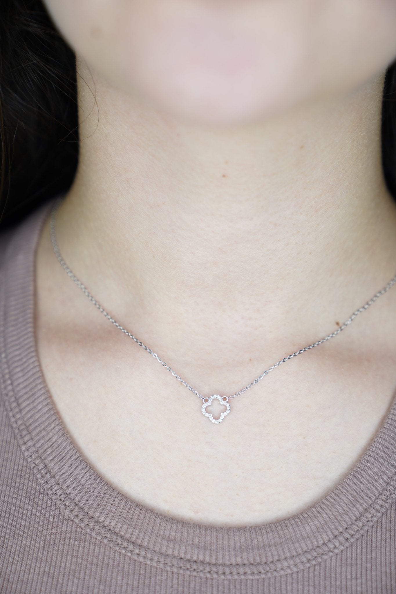 Collar Trebol mini Circonias - CollaresPlateado VERYSA