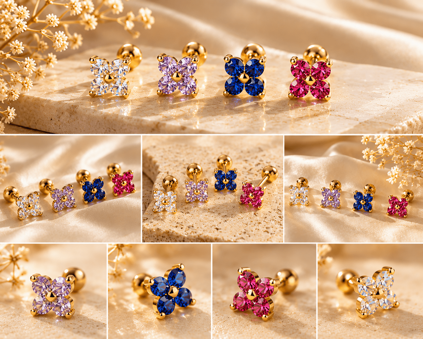 Flower Piercing Collection - PiercingsDorado Ziconias Rosas VERYSA