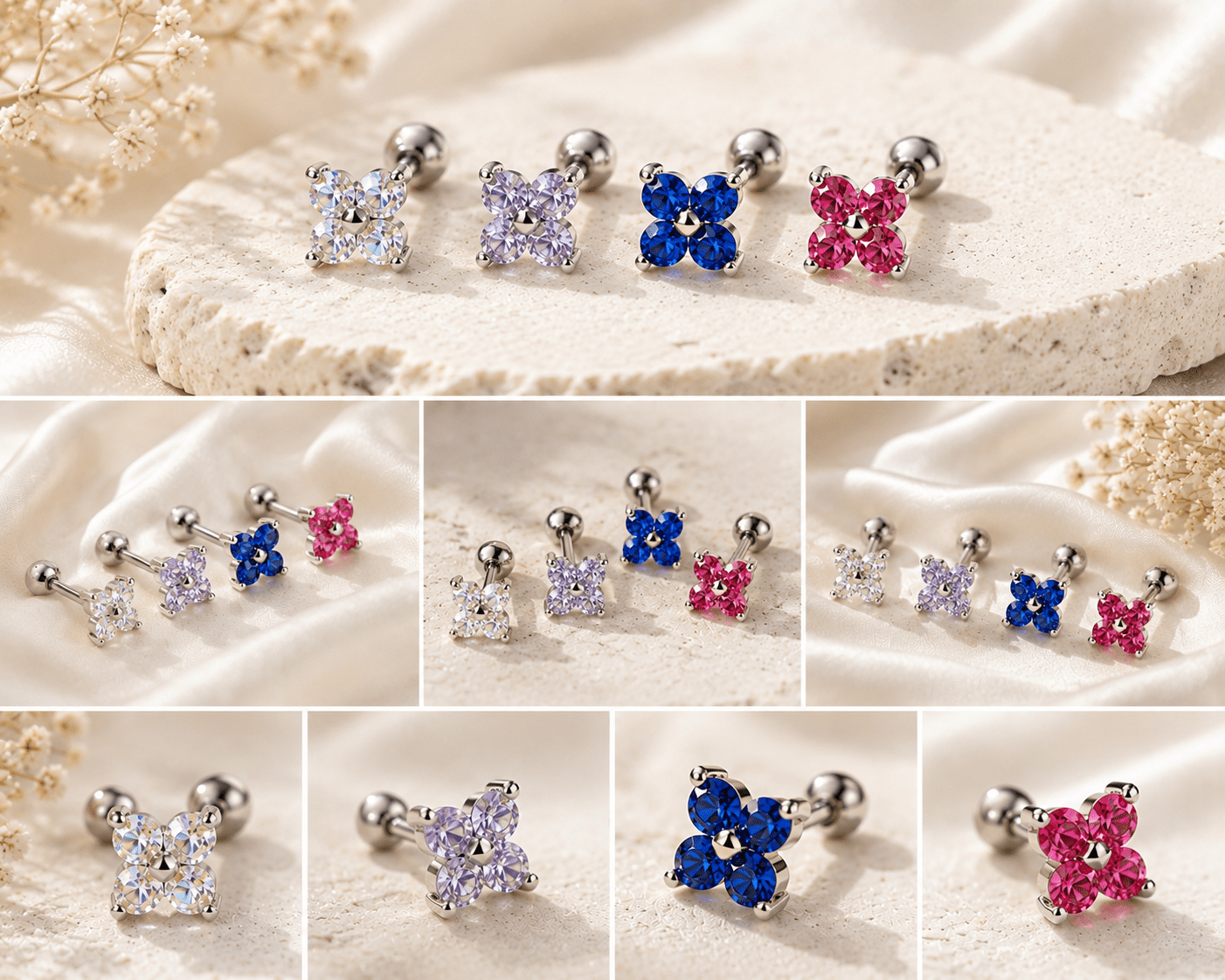 Flower Piercing Collection - PiercingsPlateado Zirconias Rosas VERYSA